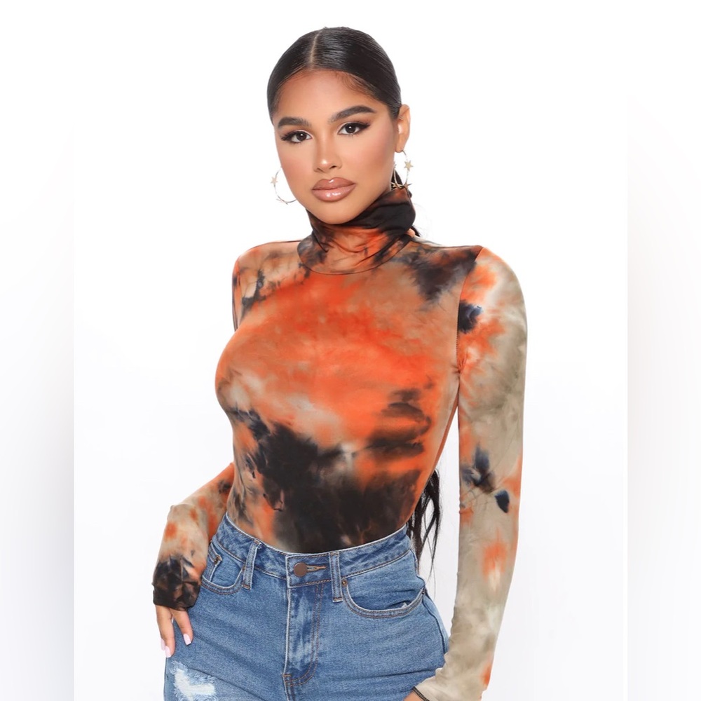 New Black And Orange Turtleneck Bodysuit